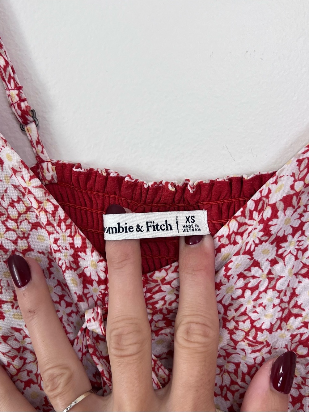 Abercrombie & Fitch Floral Slip Midi Dress Red White Daisy Side Slit Size XS - Picture 4 of 9